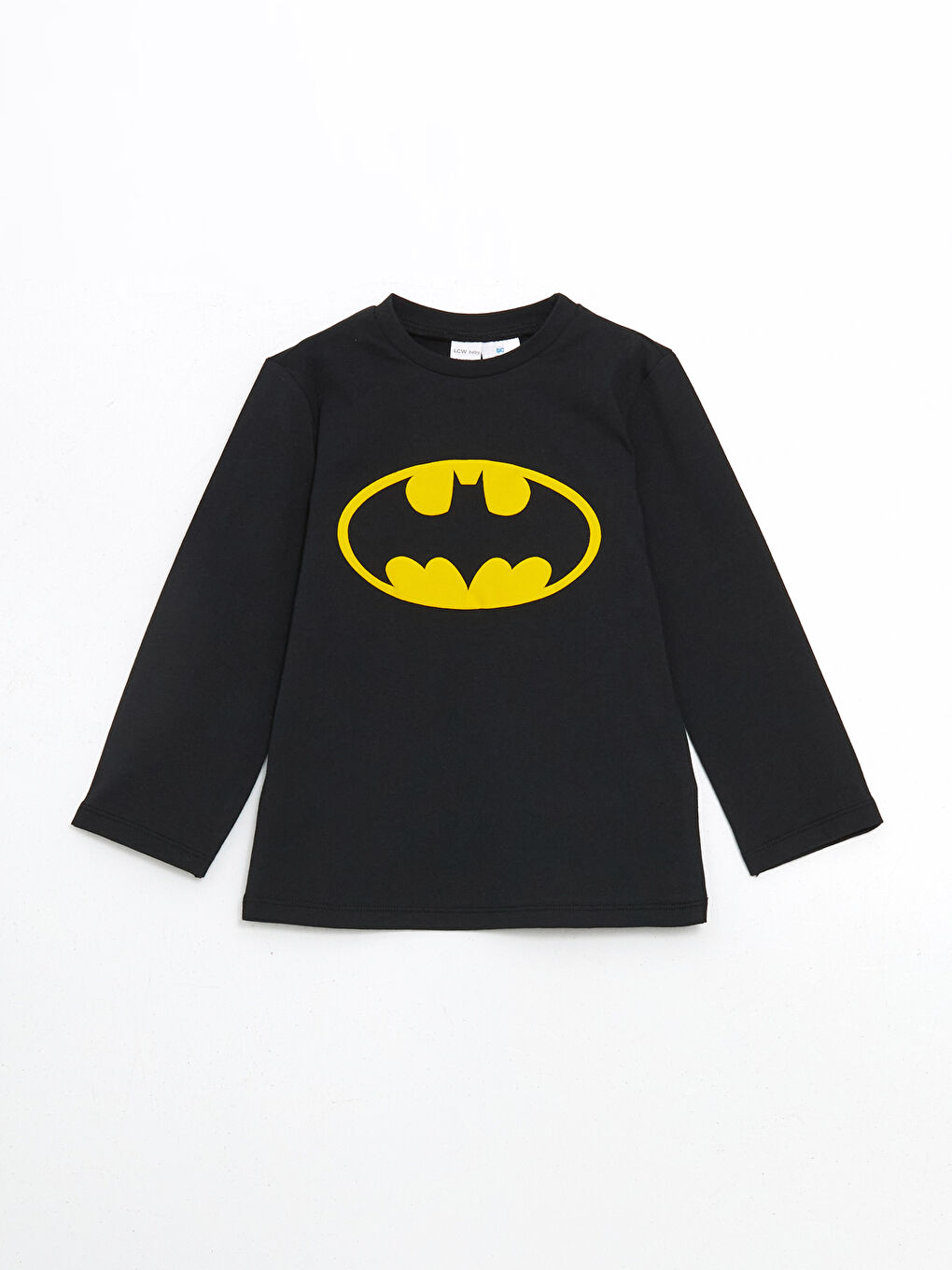 Siyah Bisiklet Yaka Uzun Kollu Batman Baskılı Erkek Bebek Tişört