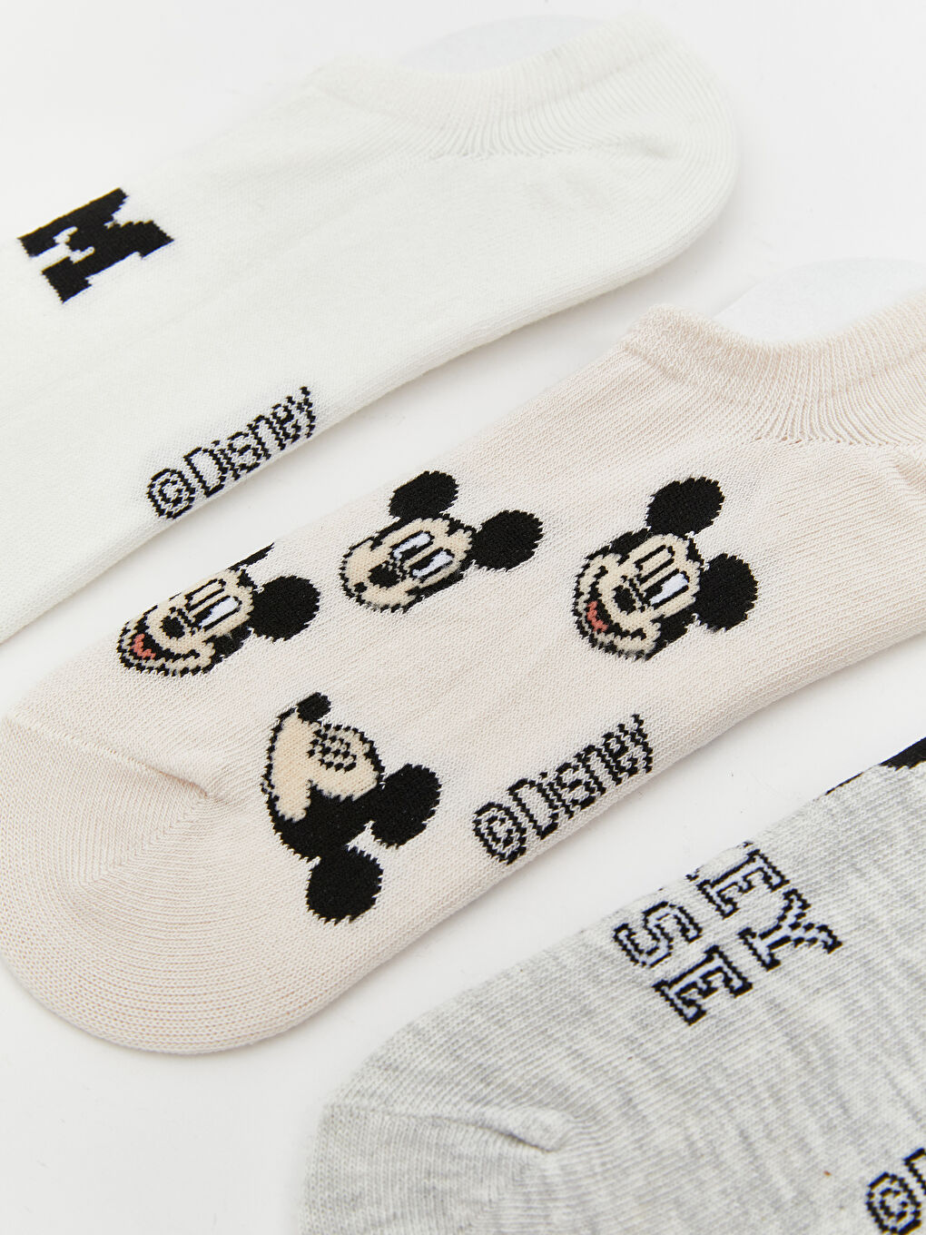 LCW DREAM Ekru Mickey Mouse Baskılı Kadın Patik Çorap 3'lü - 2