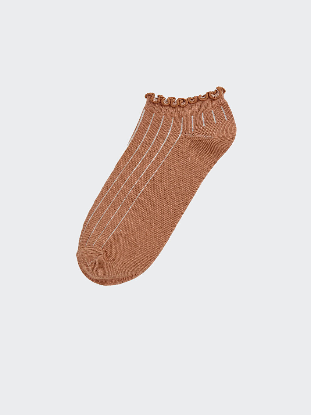 Kahverengi Fırfırlı Kadın Düz Patik Çorap