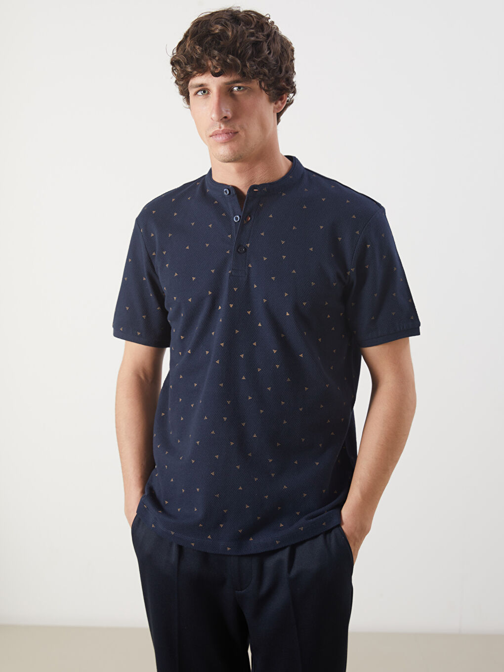 Grandad Collar Short Sleeve Patterned Men's T-Shirt -S58517Z8-RFH