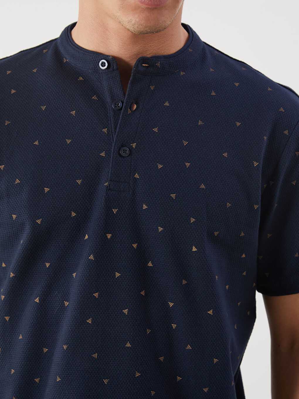 Grandad Collar Short Sleeve Patterned Men's T-Shirt -S58517Z8-RFH