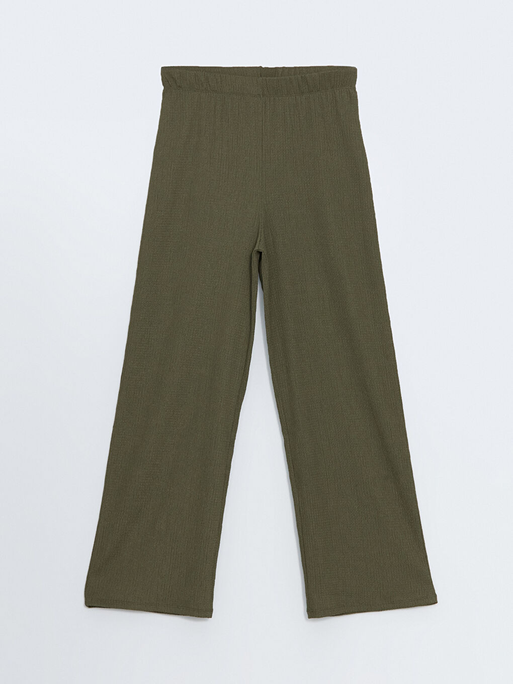 Haki Beli Lastikli Dokulu Geniş Paça Kadın Pantolon-5