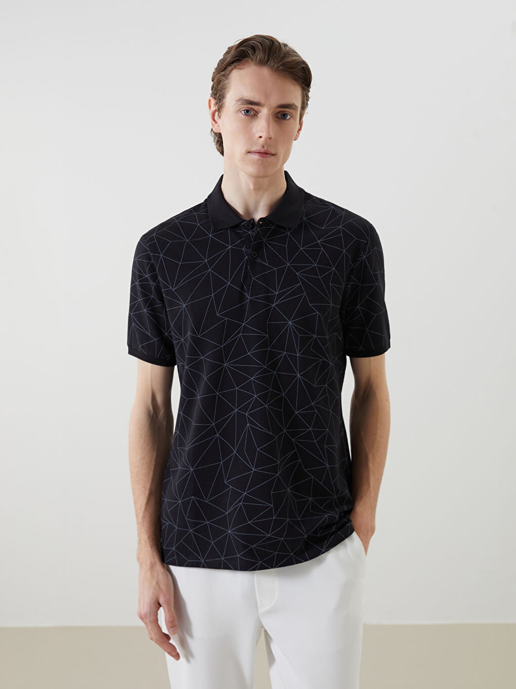 Polo Neck Short Sleeve Patterned Men's T-Shirt -S58559Z8-CVL