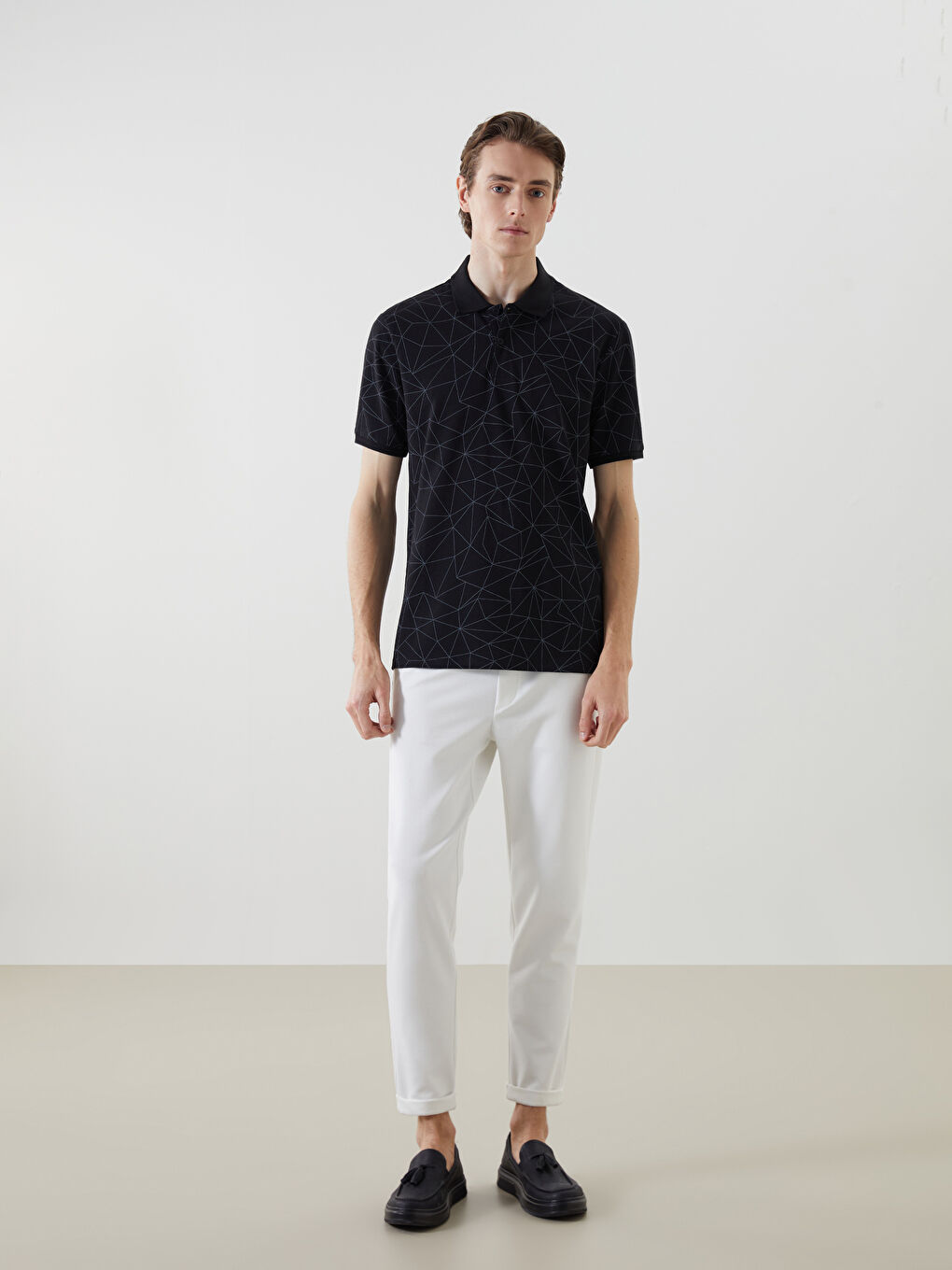 Polo Neck Short Sleeve Patterned Men's T-Shirt -S58559Z8-CVL