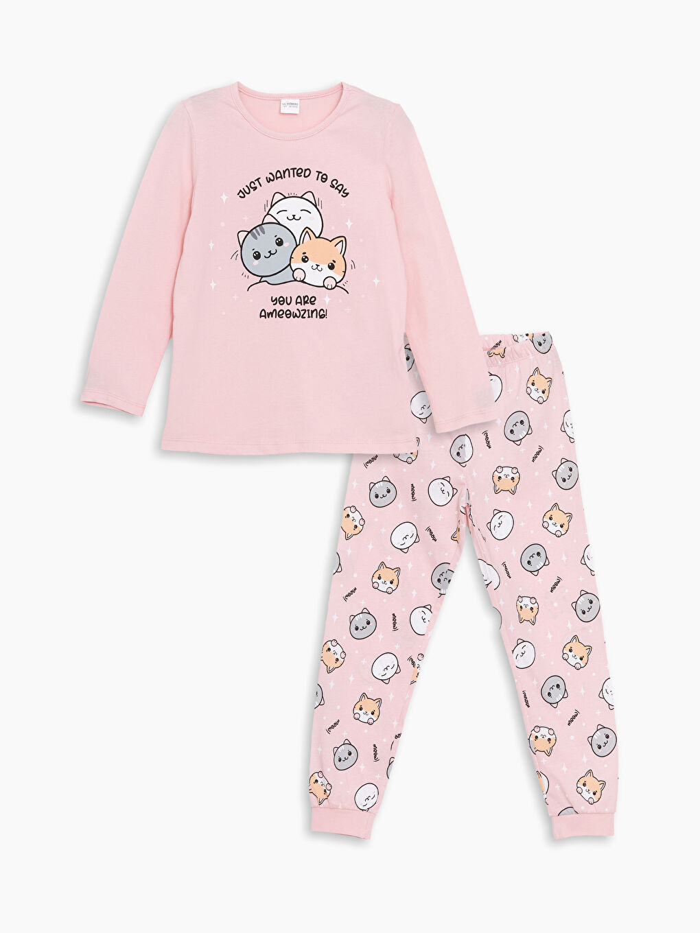 LCW Kids Pembe Bisiklet Yaka Kız Çocuk Pijama Takım