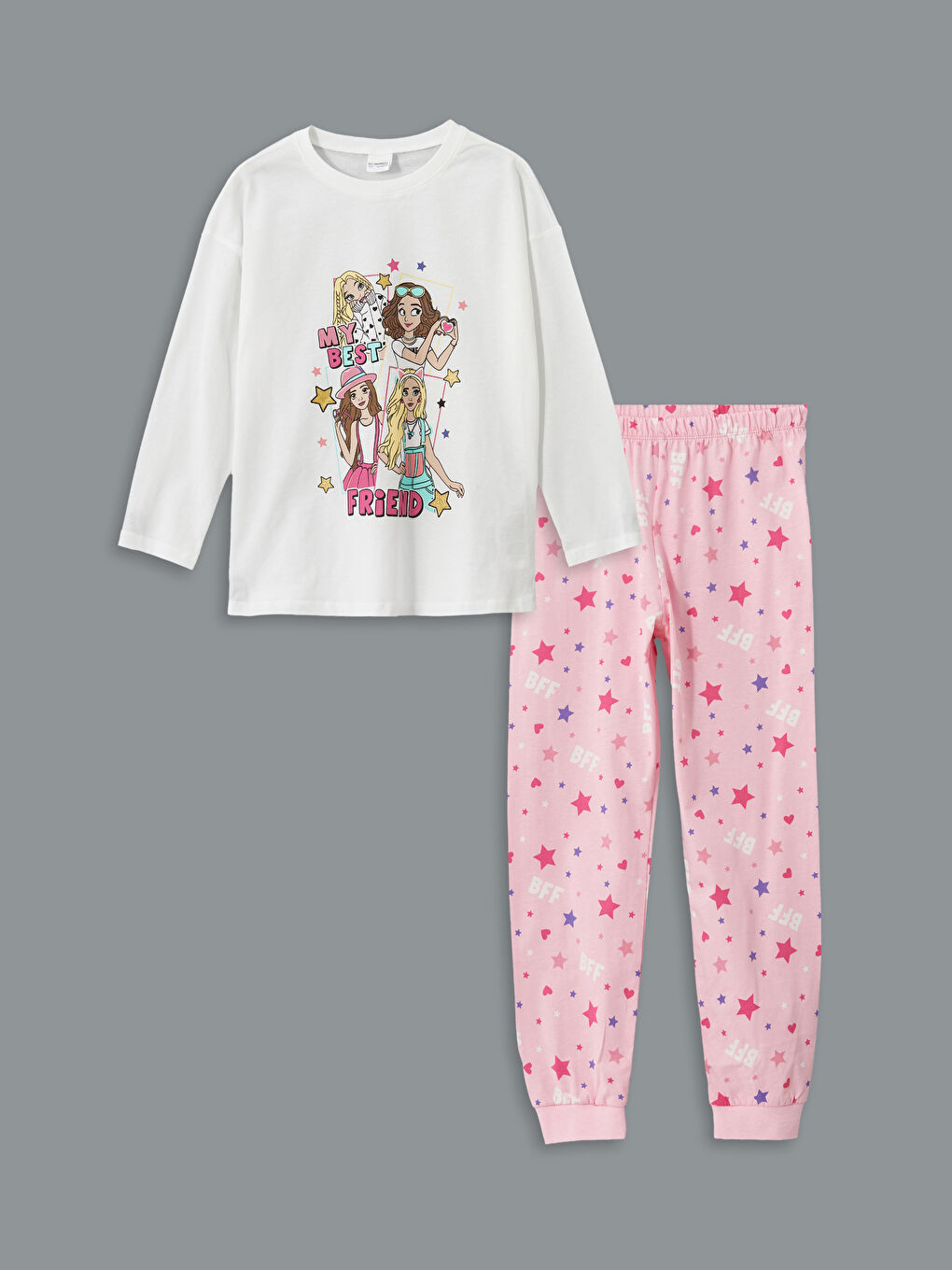 LCW Kids Beyaz Bisiklet Yaka Kız Çocuk Pijama Takım