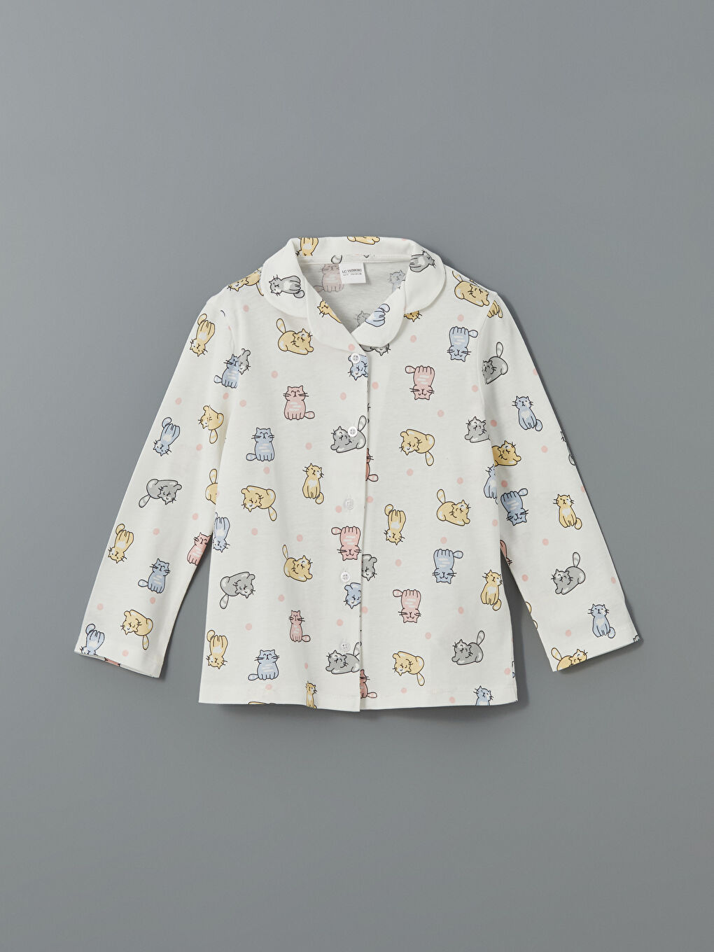 Beyaz Gömlek Yaka Kız Çocuk Pijama Üst