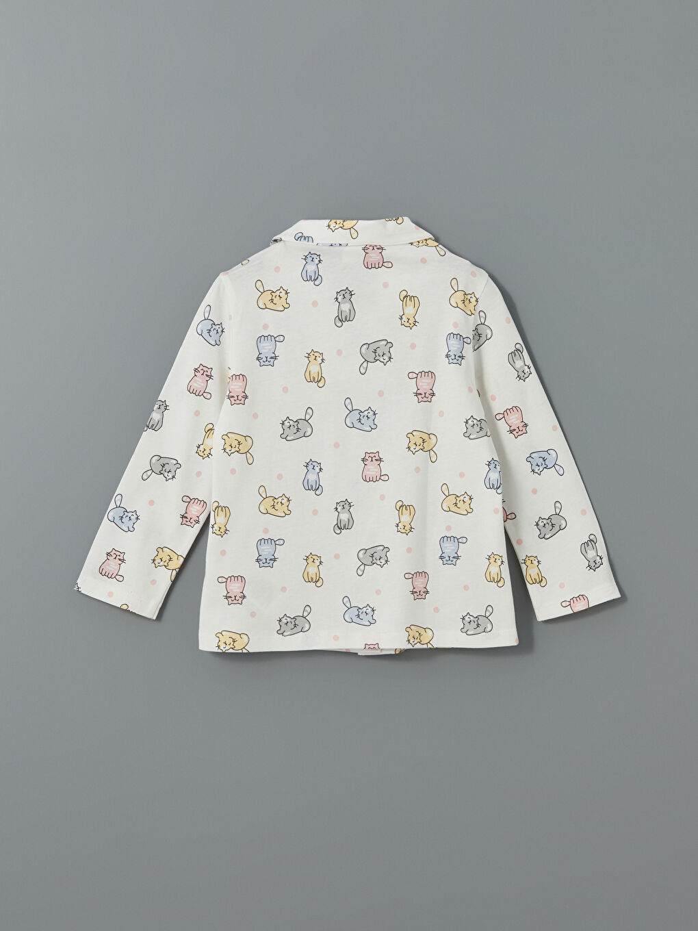 Beyaz Gömlek Yaka Kız Çocuk Pijama Üst-1