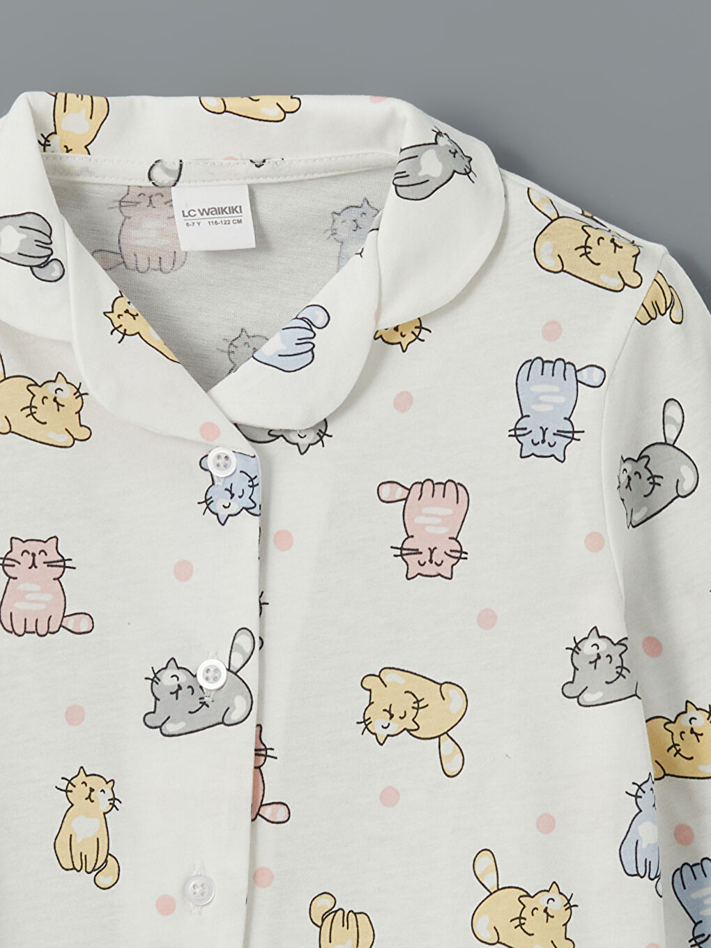 Beyaz Gömlek Yaka Kız Çocuk Pijama Üst-2
