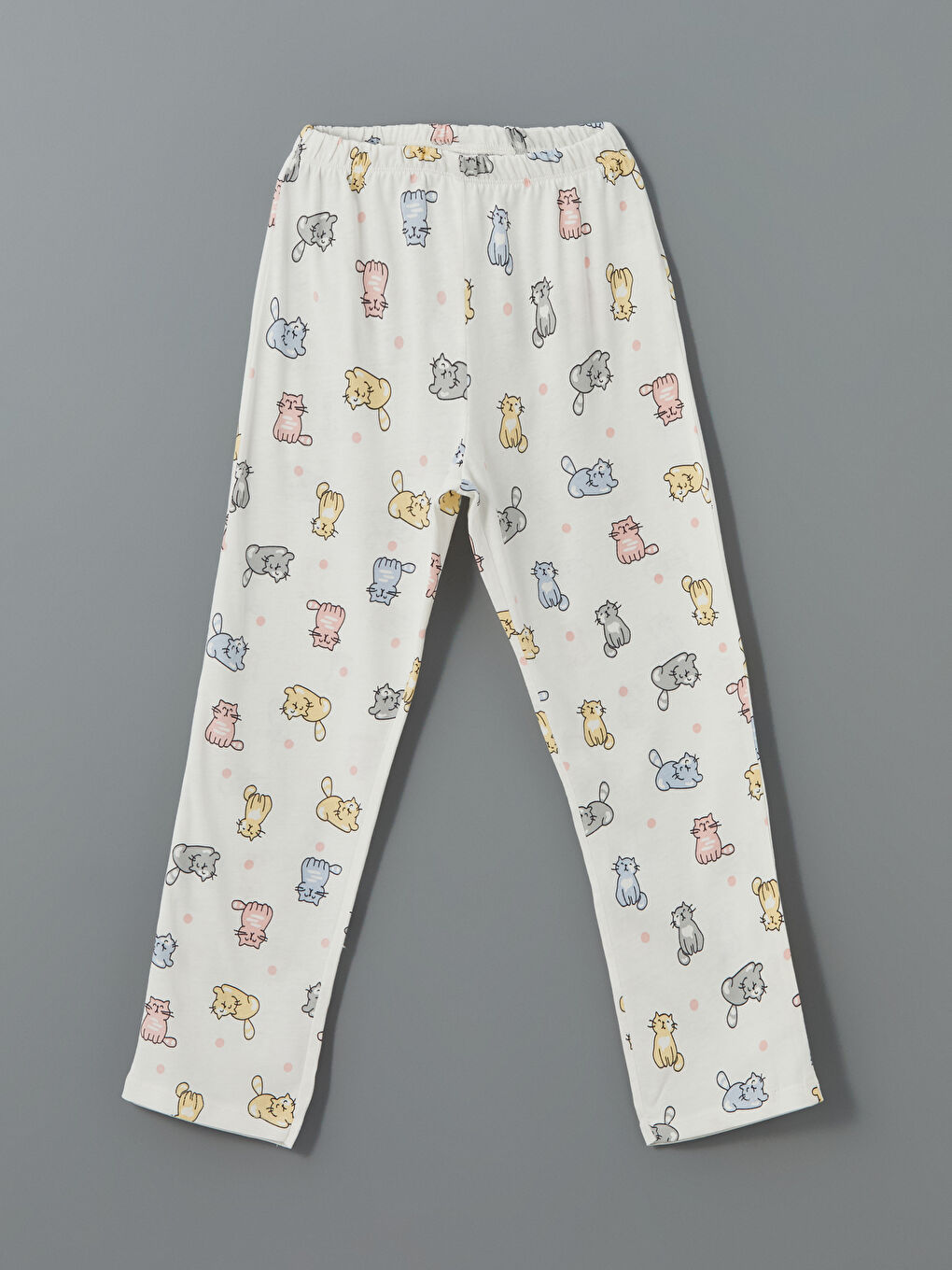 Beyaz Beli Lastikli Kız Çocuk Pijama Alt