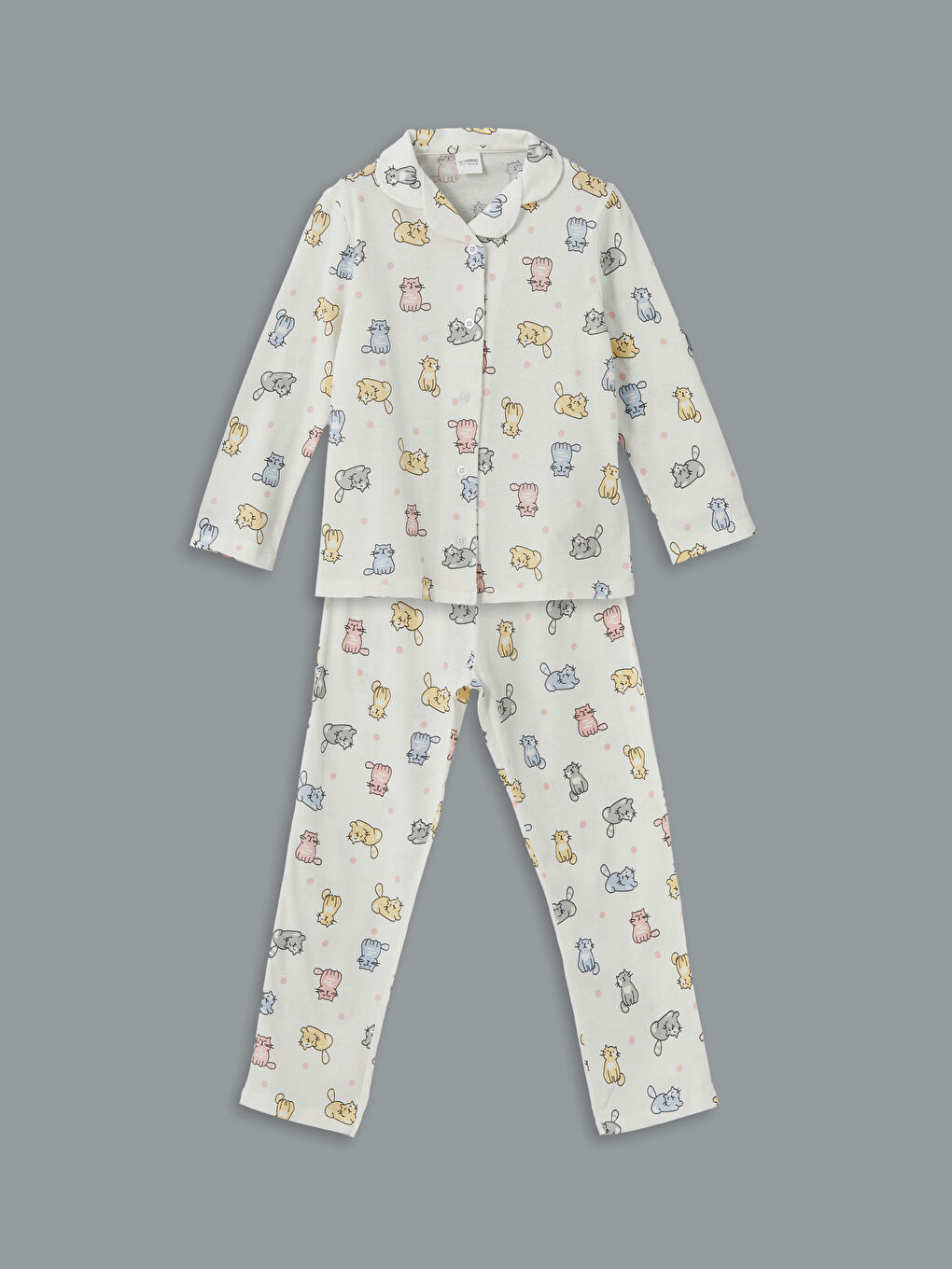 LCW Kids Beyaz Gömlek Yaka Kız Çocuk Pijama Takımı