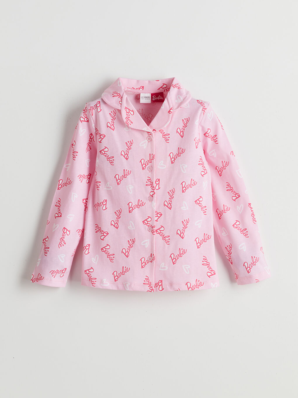 Pembe Gömlek Yaka Barbie Baskılı Kız Çocuk Pijama Takımı-1