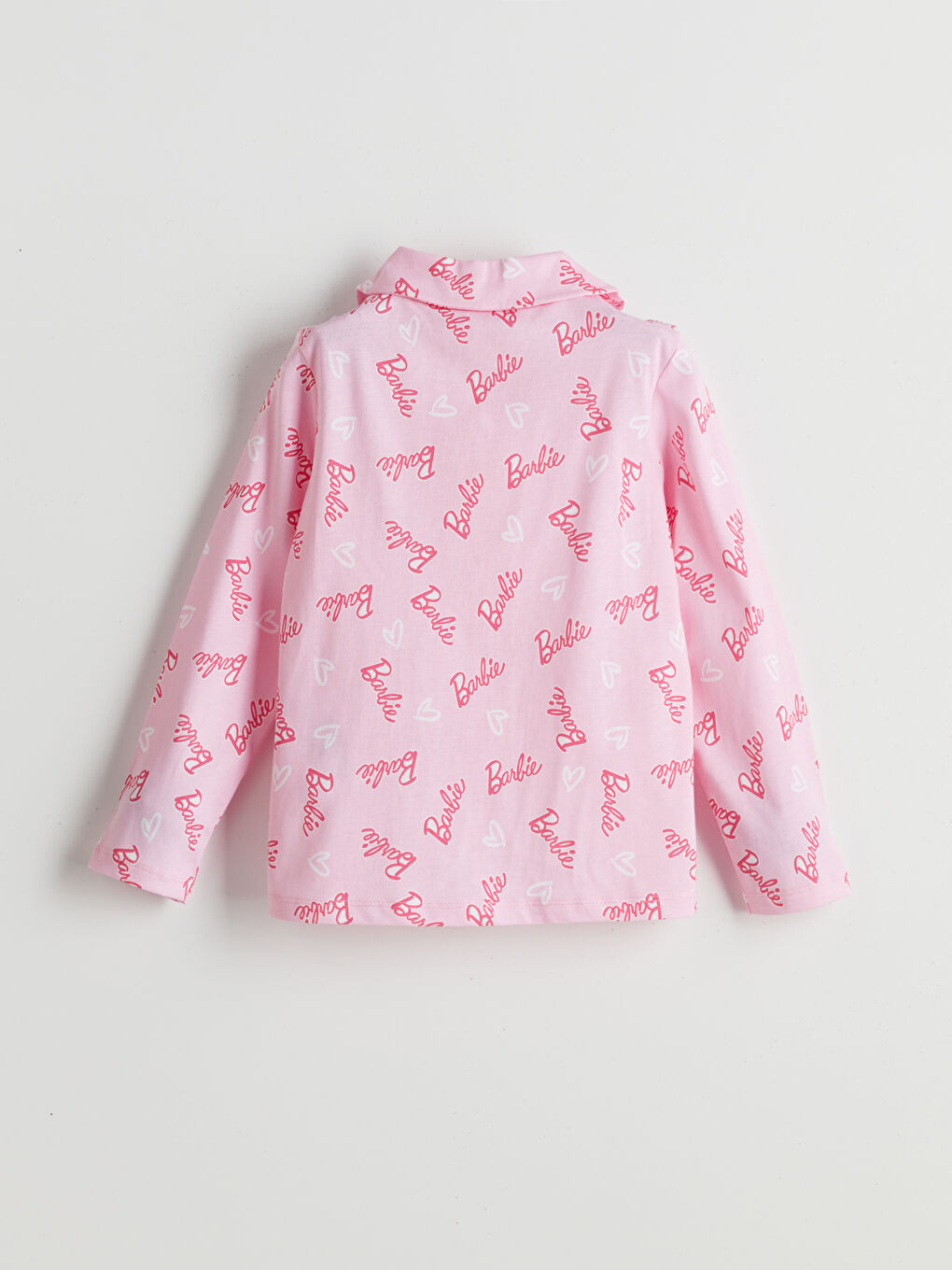 Pembe Gömlek Yaka Barbie Baskılı Kız Çocuk Pijama Takımı-2