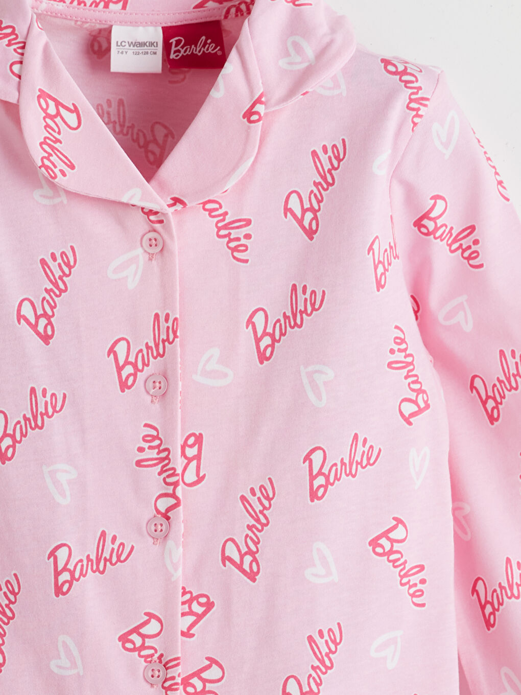Pembe Gömlek Yaka Barbie Baskılı Kız Çocuk Pijama Takımı-5