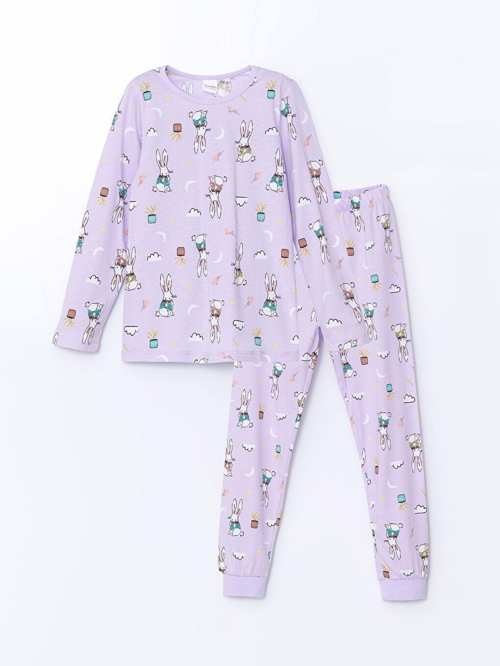 LCW Kids Lila Bisiklet Yaka Kız Çocuk Pijama Takımı