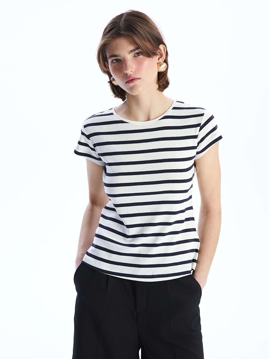 LCW Vision Crew Neck Striped Women's T-Shirt -S58645Z8-LGS
