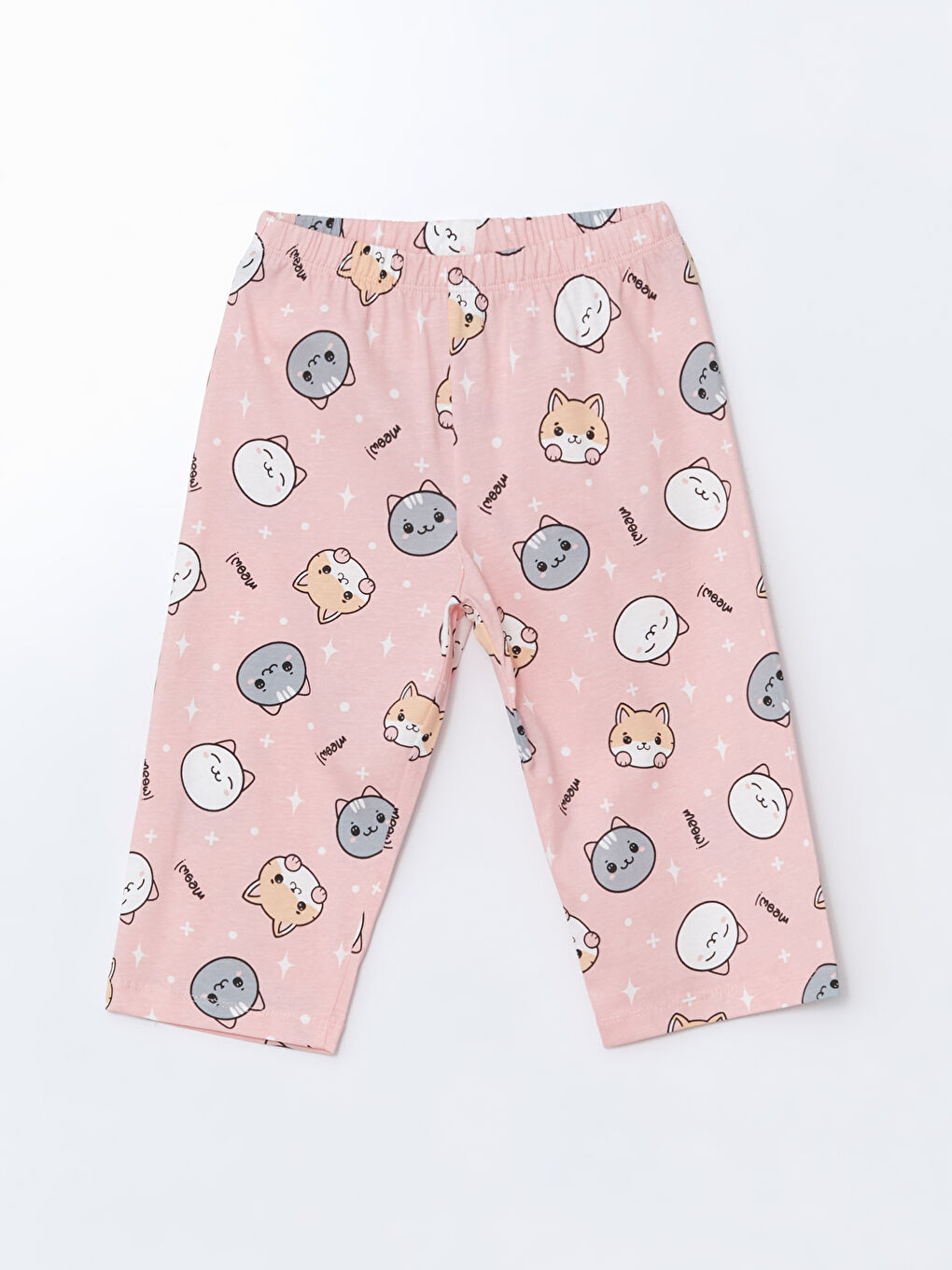 Pembe Kedi Baskılı Kız Çocuk Kaprili Pijama Alt