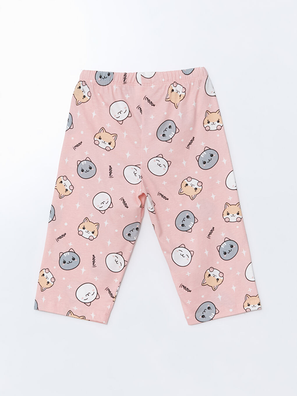 Pembe Kedi Baskılı Kız Çocuk Kaprili Pijama Alt-1