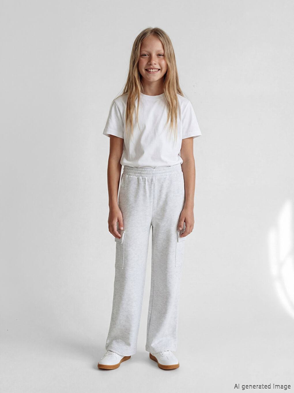 Gri Beli Lastikli Kız Çocuk Kalın Kargo Eşofman Altı