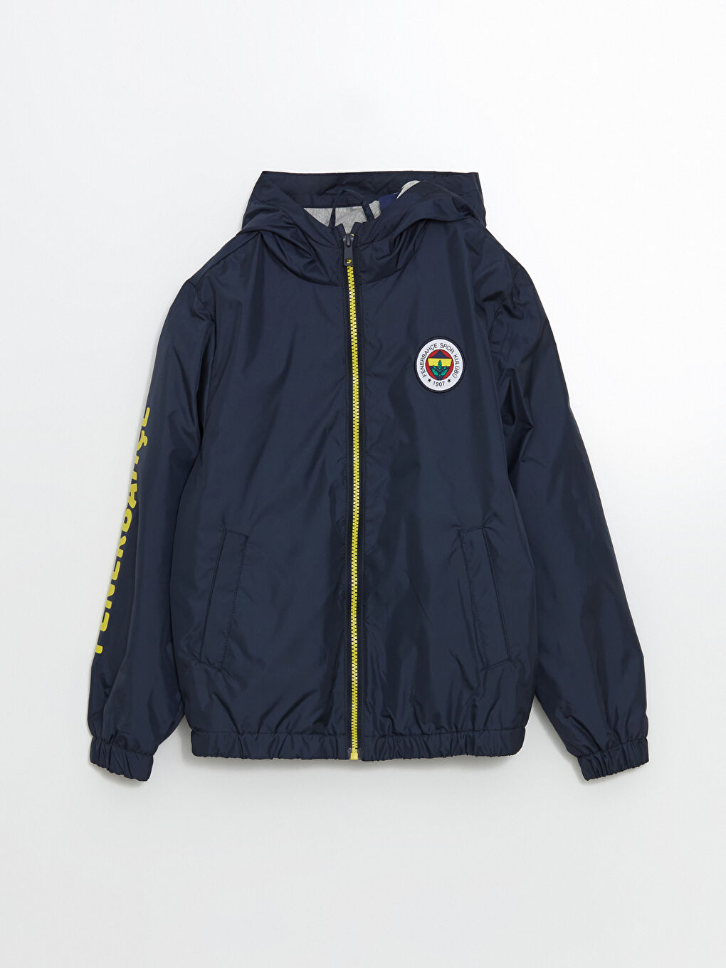 LCW Kids Lacivert Kapüşonlu Fenerbahçe Baskılı Erkek Çocuk Yağmurluk