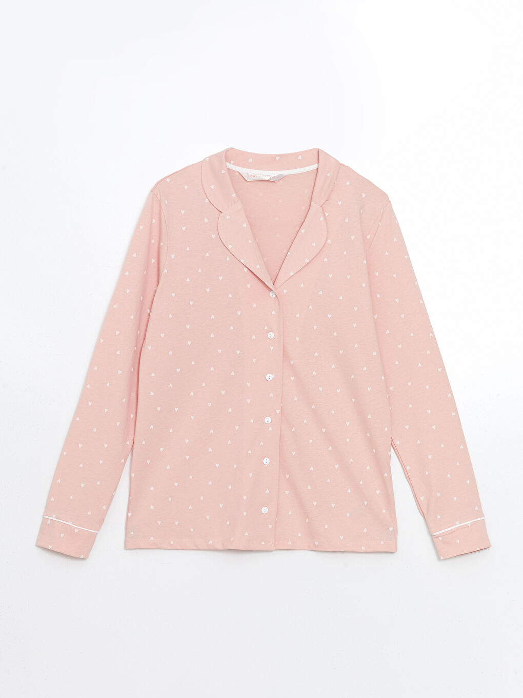 Pembe Gömlek Yaka Desenli Kadın Pijama Üstü
