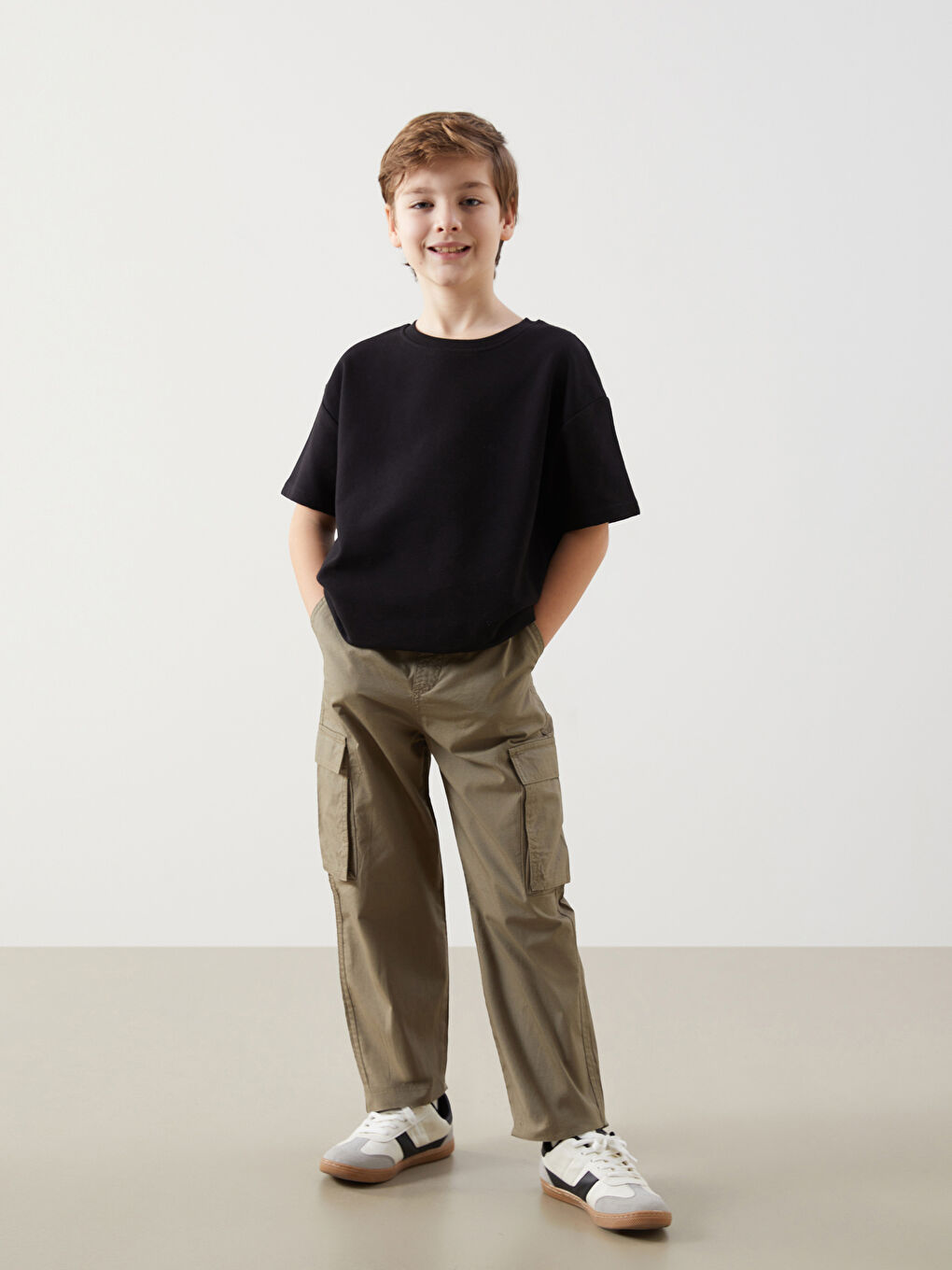 Elastic Waist Boys' Cargo Trousers -S58708Z4-GYP