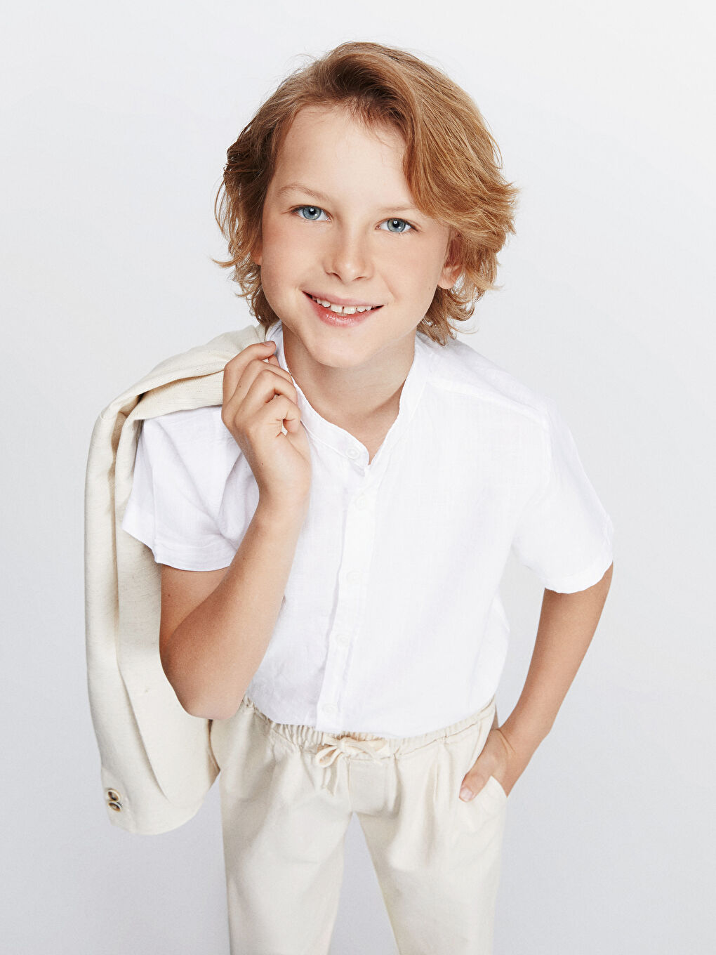 LCW Kids Beyaz Hakim Yaka Erkek Çocuk Gömlek - 1