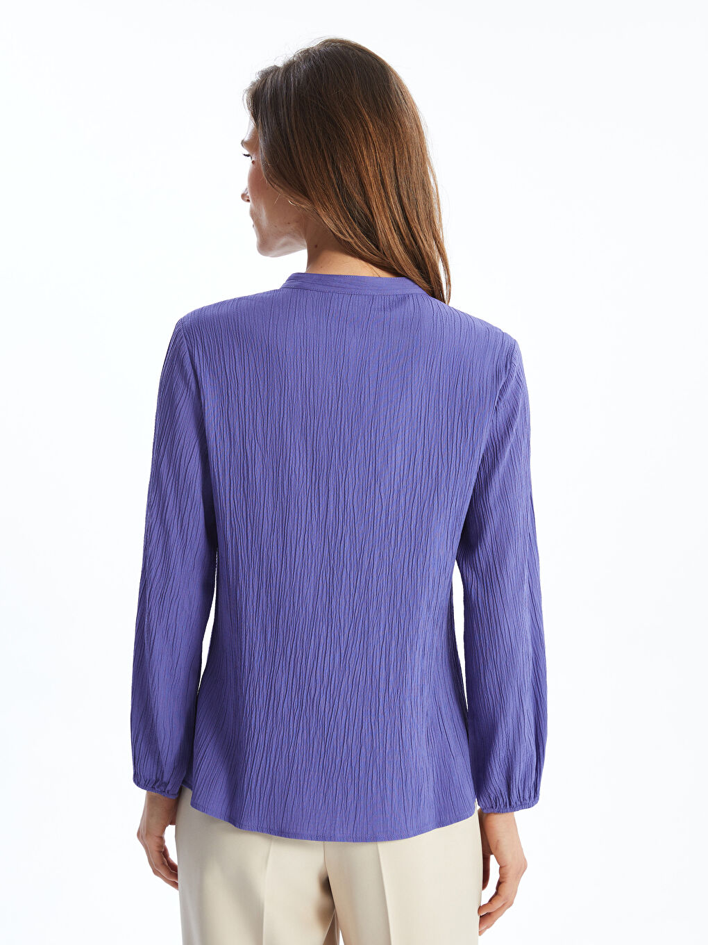 Teksturirana oversize ženska bluza sa kragnom na vezivanje -S58734Z8-H3P