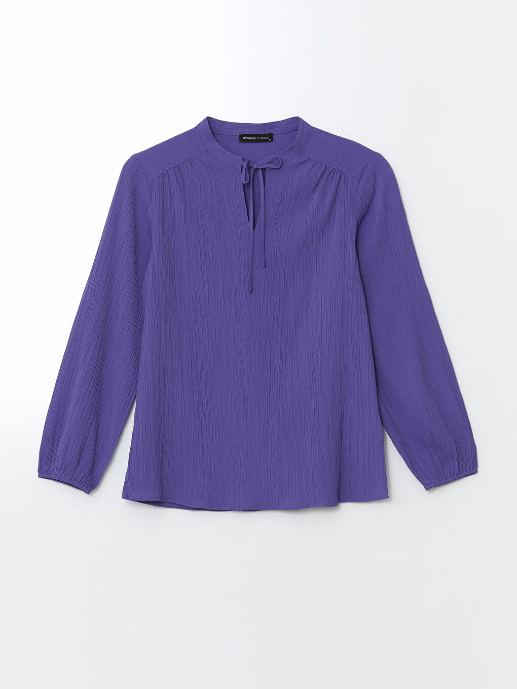 Teksturirana oversize ženska bluza sa kragnom na vezivanje -S58734Z8-H3P