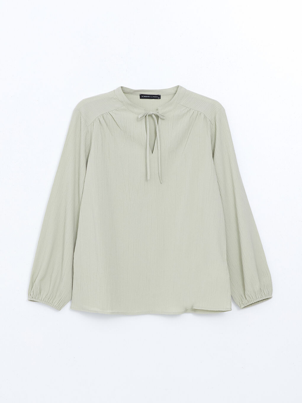 Teksturirana oversize ženska bluza sa kragnom na vezivanje -S58734Z8-RMF