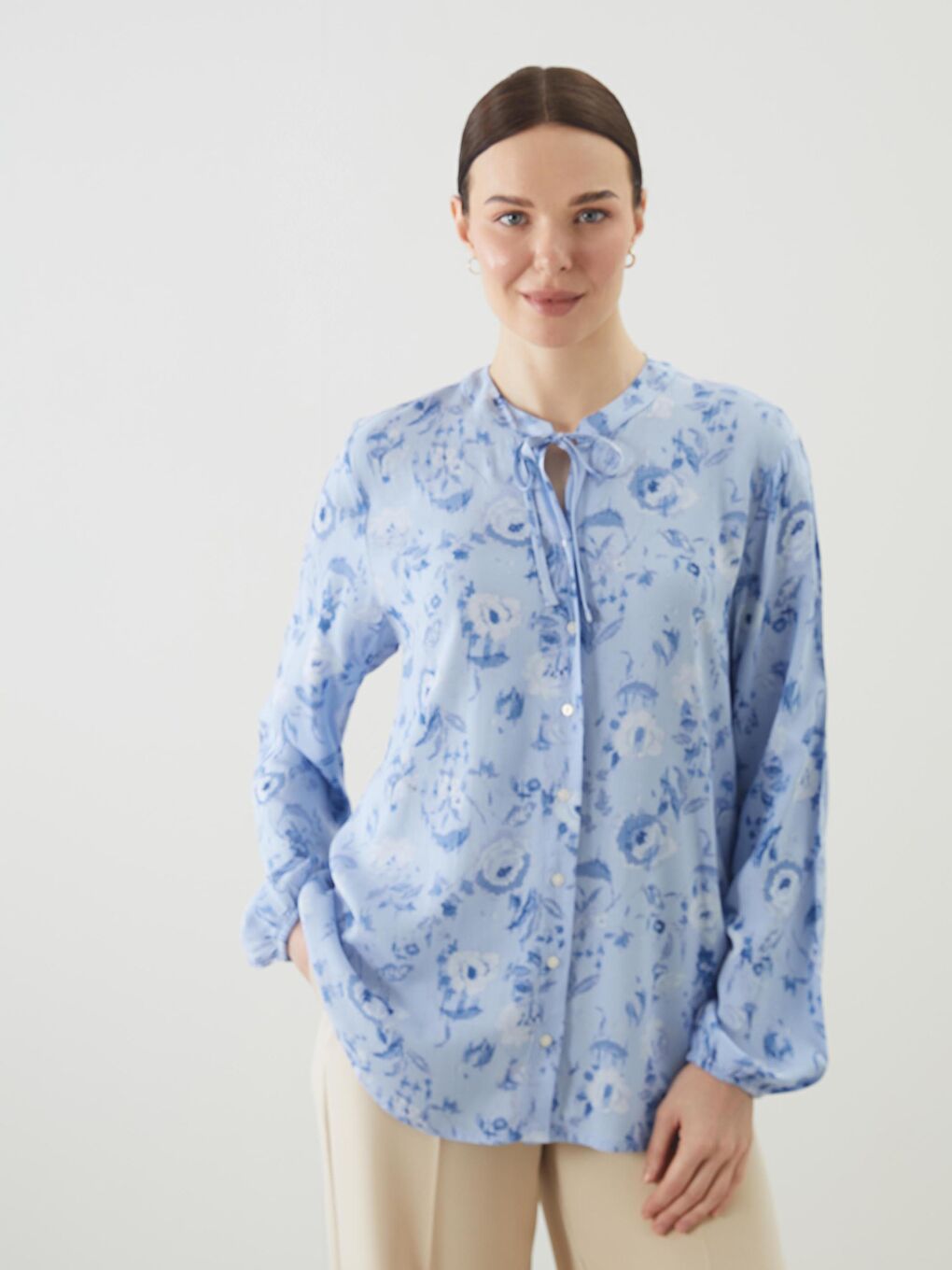 Tie Neck Patterned Women's Blouse -S58828Z8-LQK