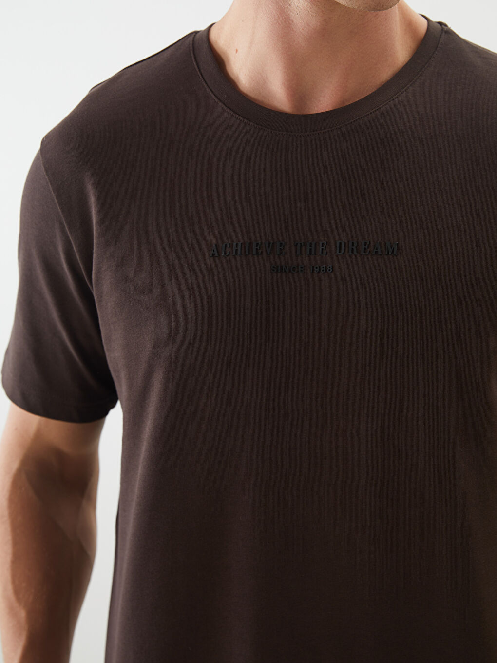 Kahverengi Bisiklet Yaka Baskılı Erkek Tişört-2