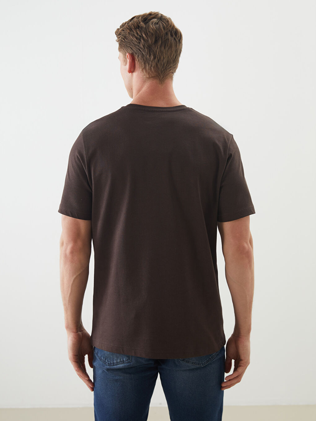 Kahverengi Bisiklet Yaka Baskılı Erkek Tişört-3