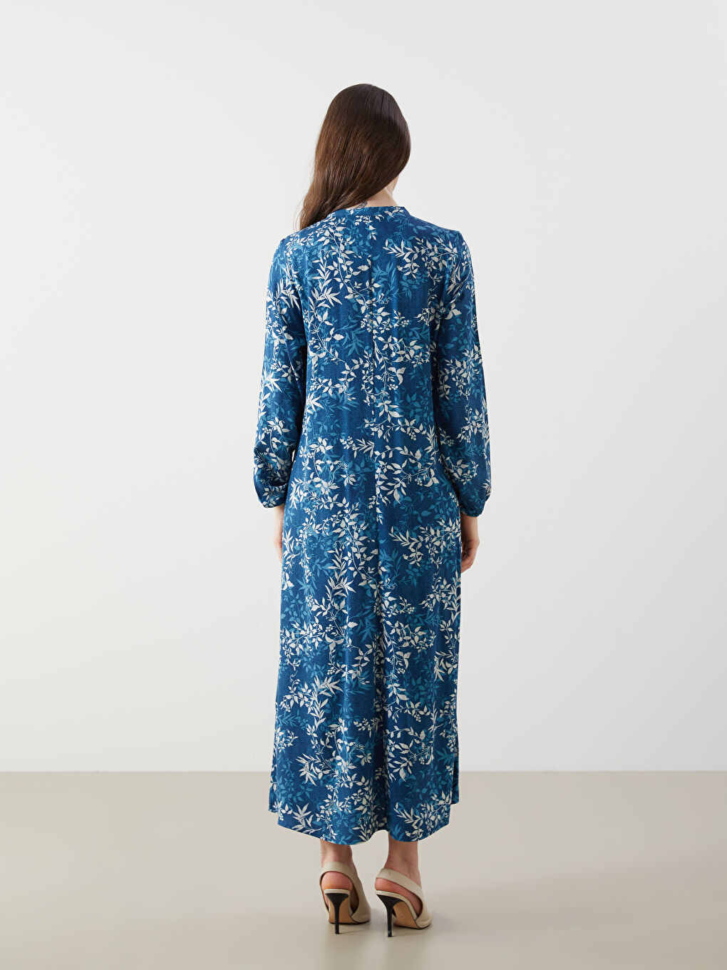 LCW Grace Indigo Bisiklet Yaka Çiçekli Kadın Elbise - 3