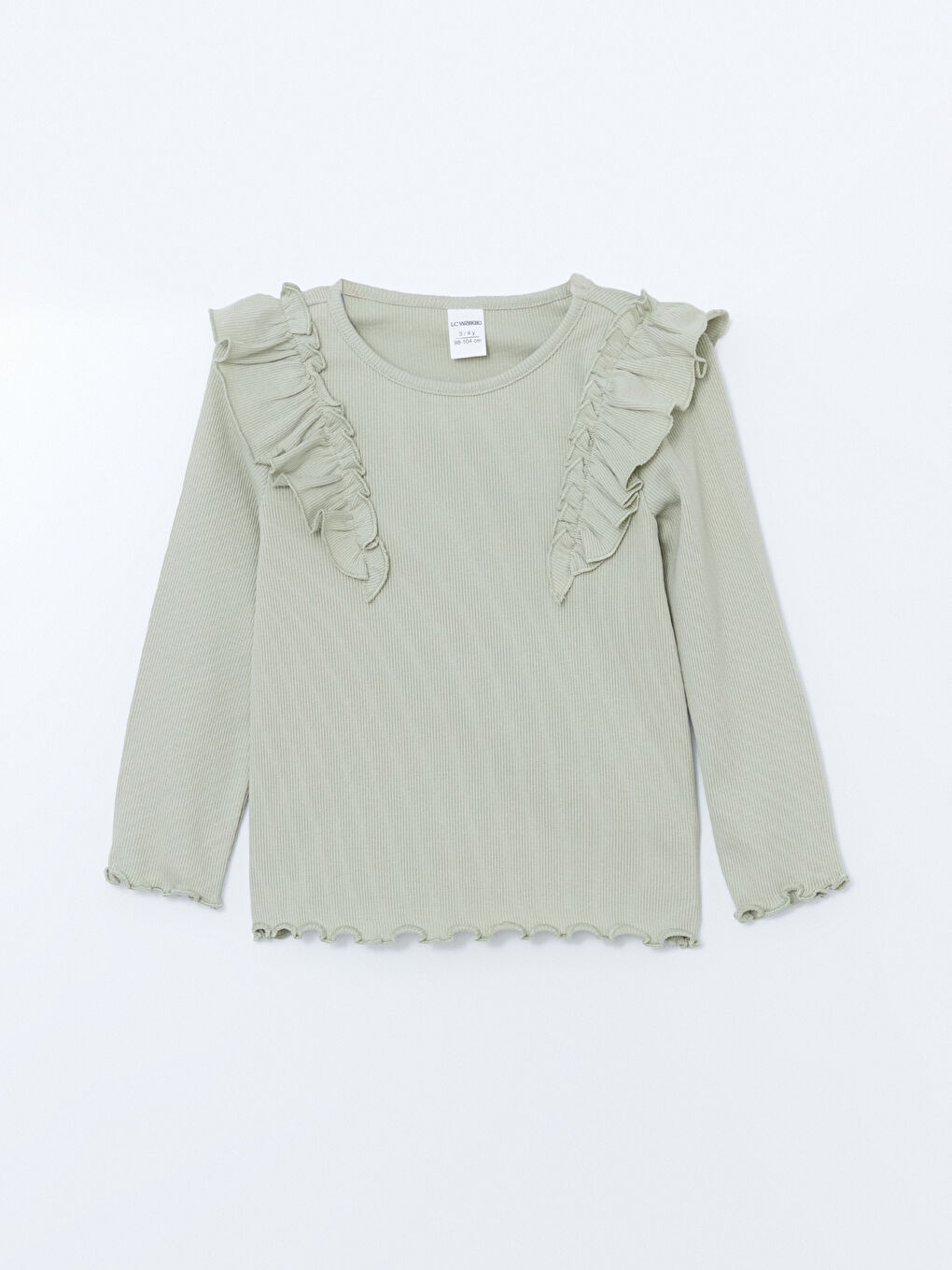 Yeşil Bisiklet Yaka Fırfırlı Kız Çocuk Tişört