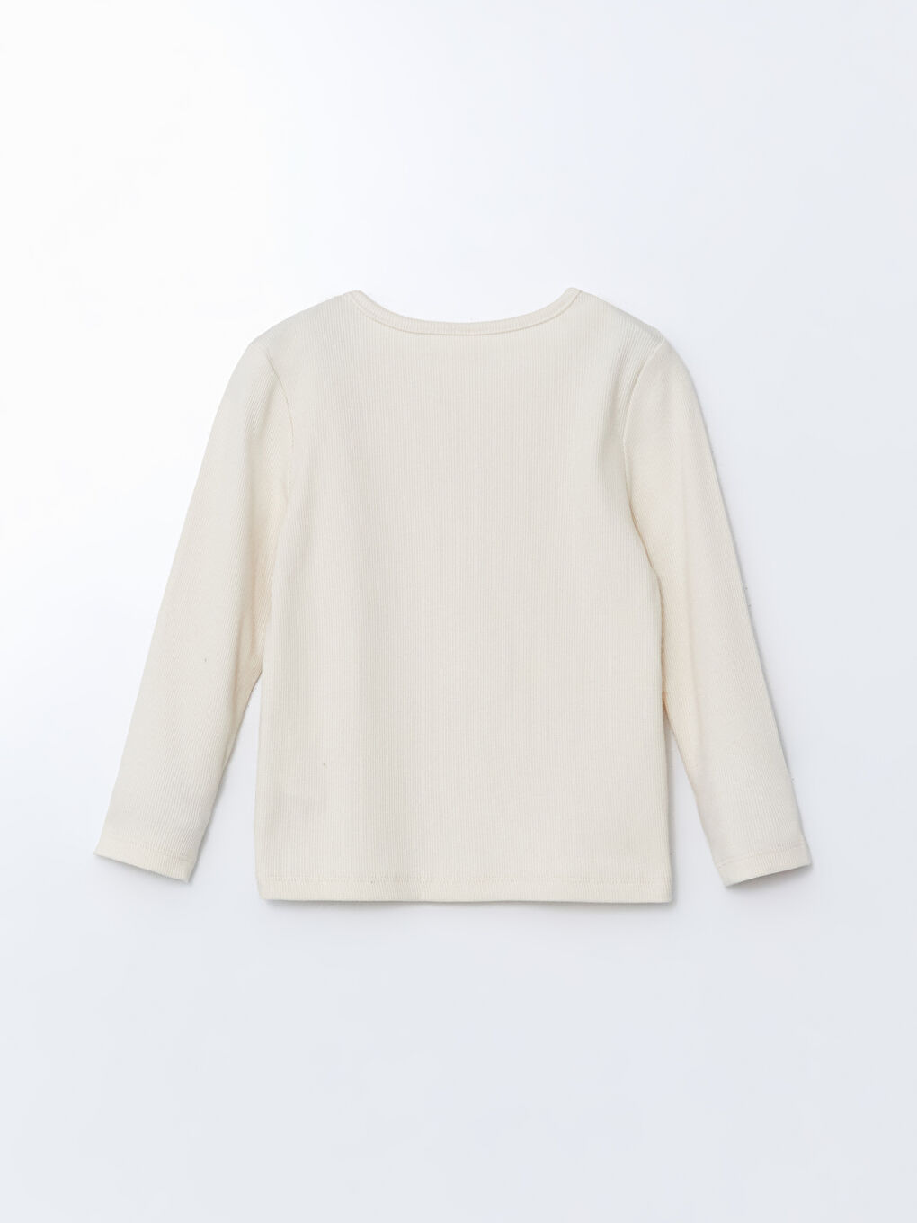 Bej Bisiklet Yaka Çiçek Nakışlı Kız Çocuk Tişört-1