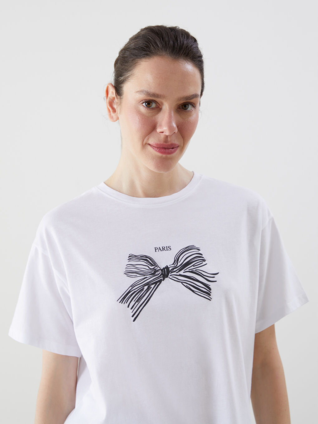 Crew Neck Bow Printed Women's T-Shirt -S59055Z8-Q6K