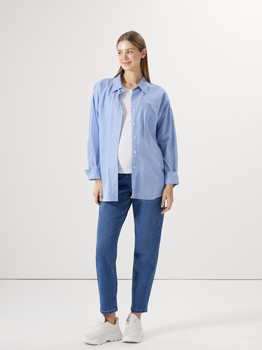 Trudničke farmerke mom fit kroja sa pojasom preko stomaka -S59128Z8-507