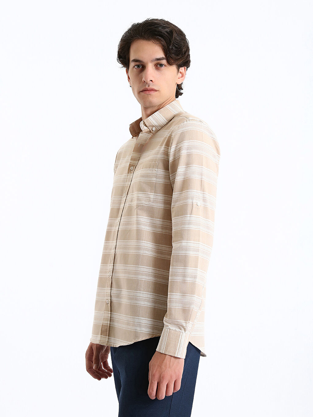 Chemise Texturée Rayée Pour Hommes Coupe Régulière À Manches Longues-3