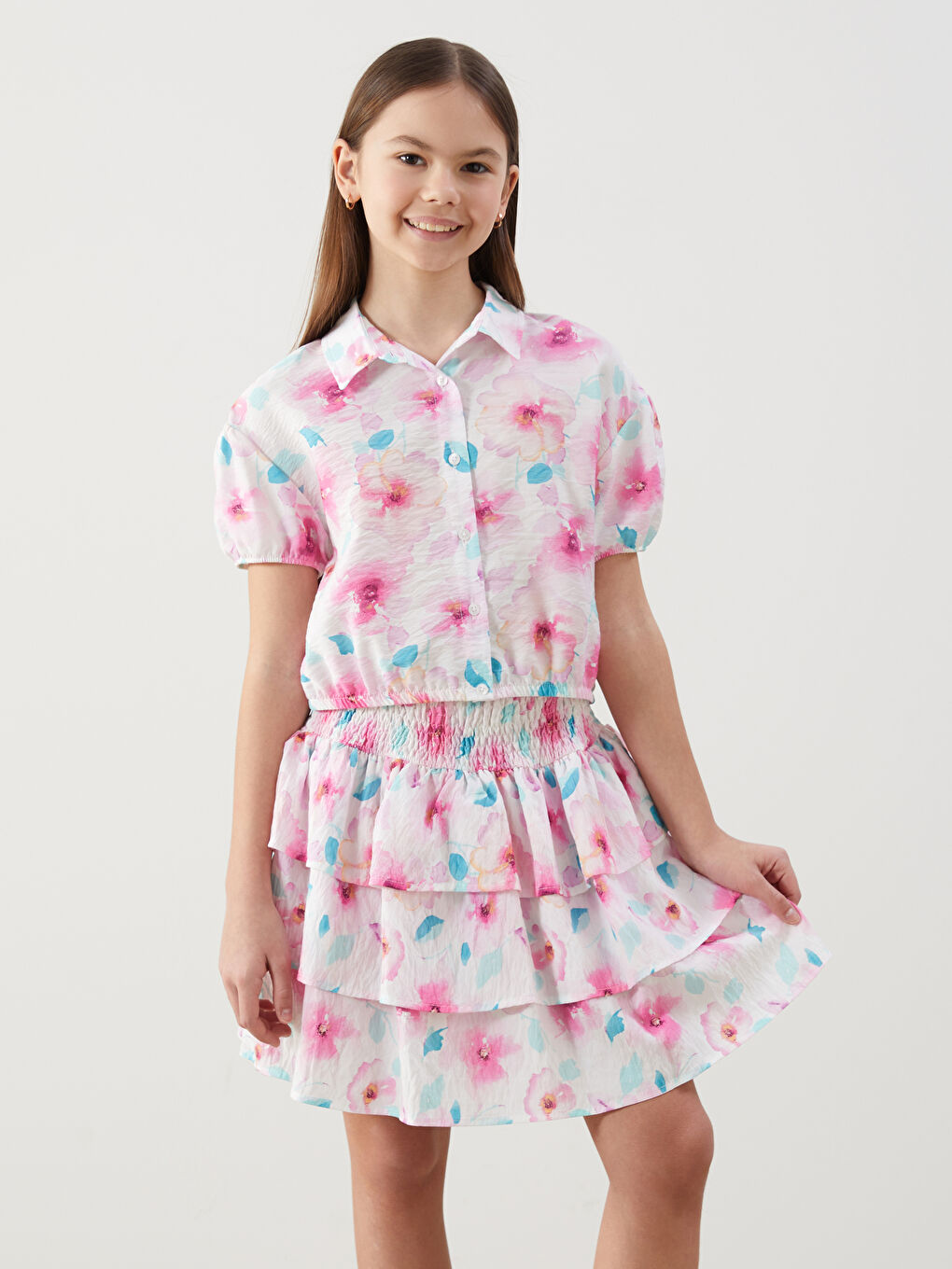 Floral Girl's Skirt with Elastic Waist -S59139Z4-LT4