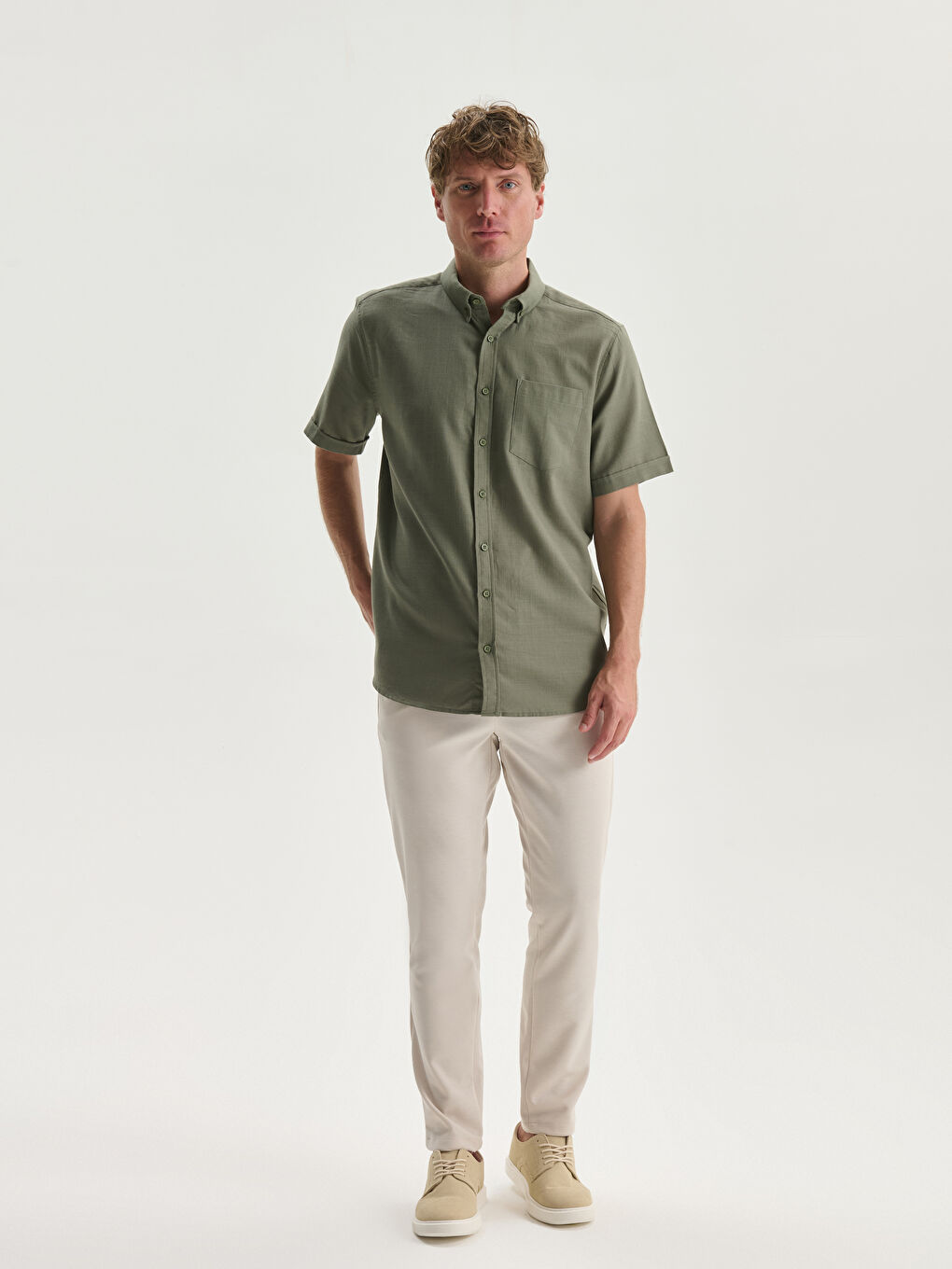 Regular Fit Short Sleeve Poplin Men's Shirt-1