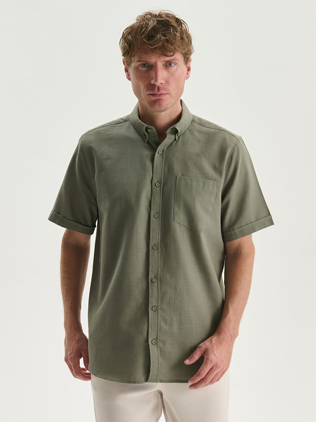 Regular Fit Short Sleeve Poplin Men's Shirt -S59142Z8-Y00