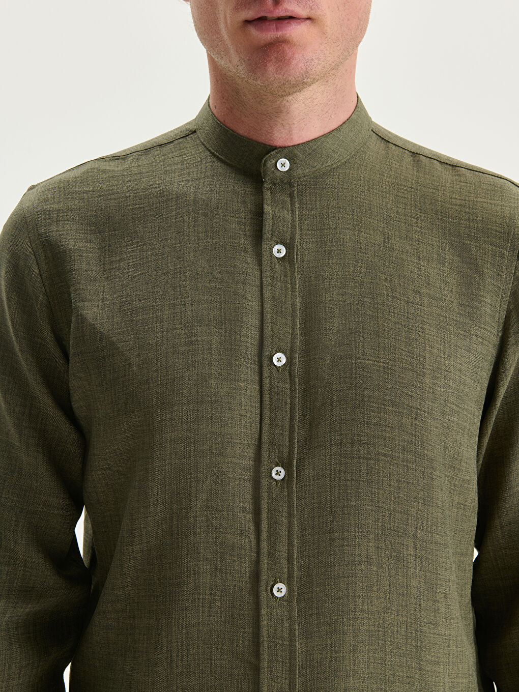 قميص كم طويل ياقة مندرين عادي للرجال-2