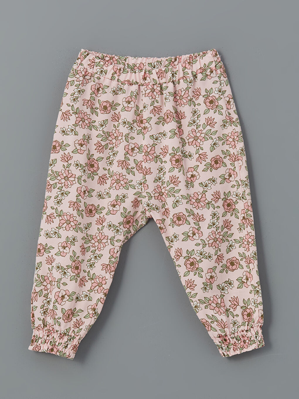 Ekru Beli Lastikli Çiçekli Kız Bebek Pantolon