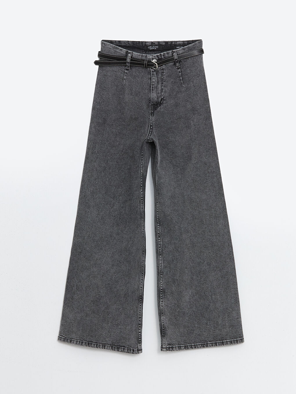 Gri Beli Kemerli Wideleg Kadın Jean Pantolon-4