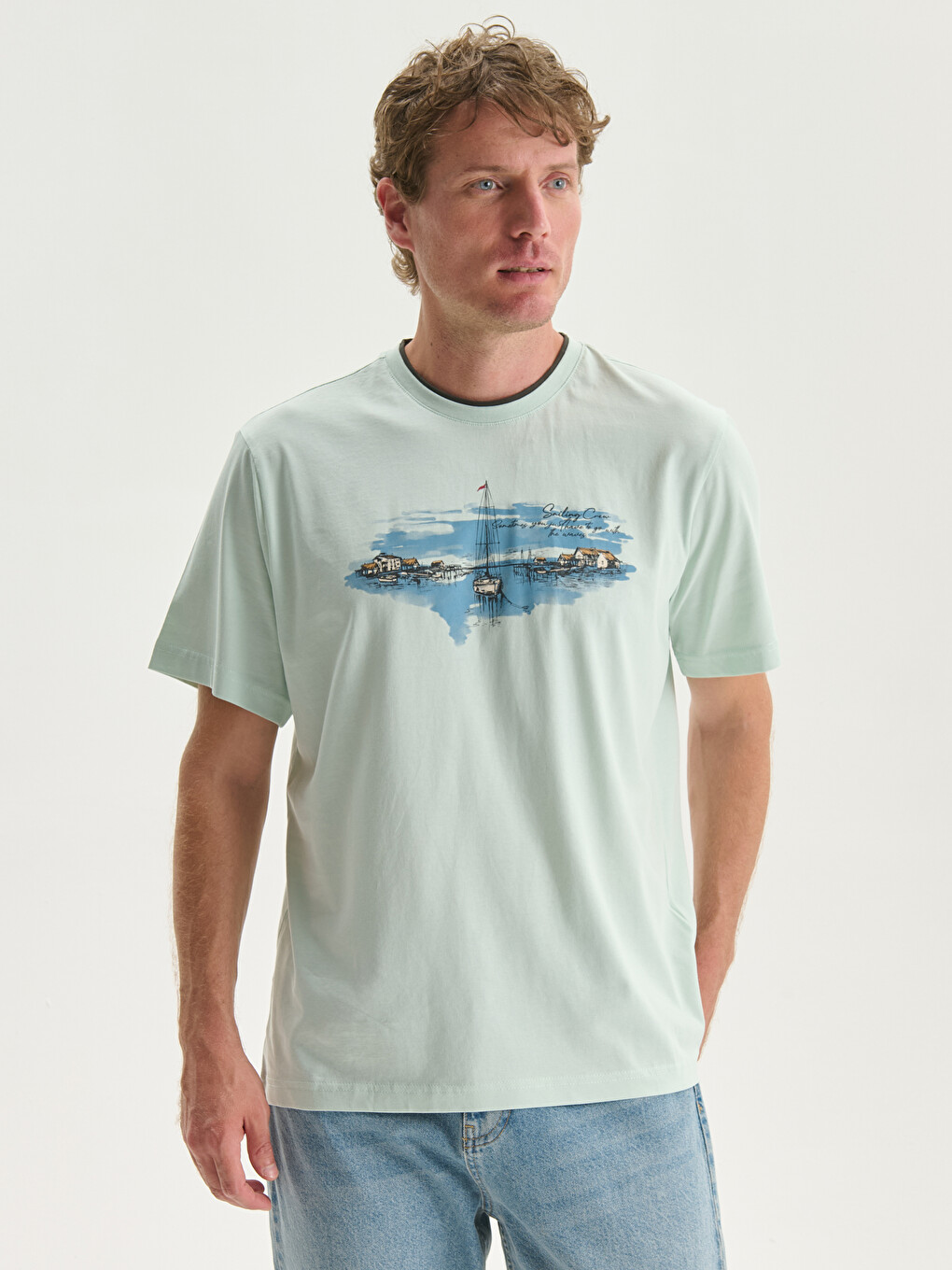 Crew Neck Short Sleeve Printed Combed Cotton Men's T-shirt