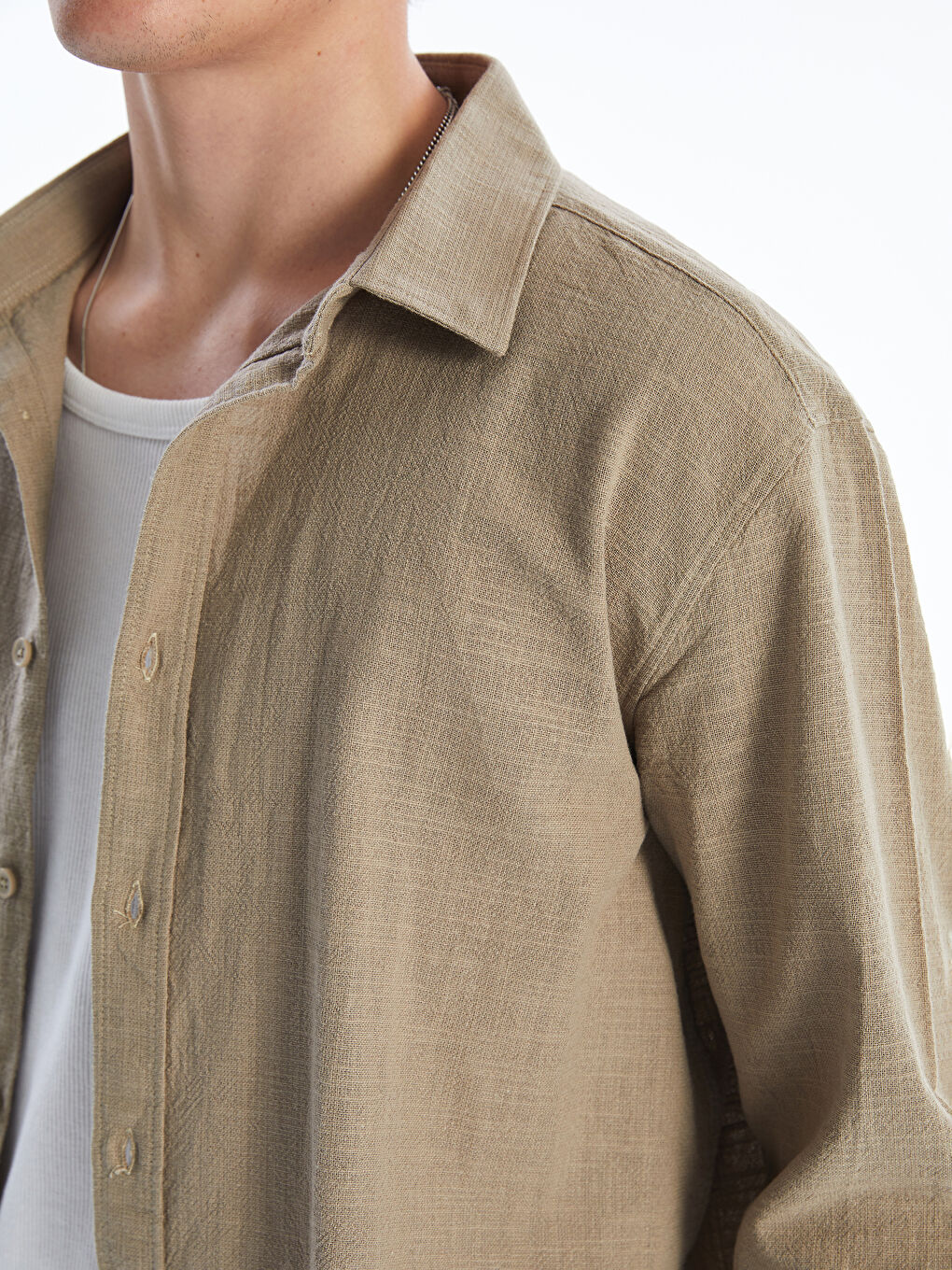 Regular Fit Long Sleeve Linen-Look Men's Shirt-3