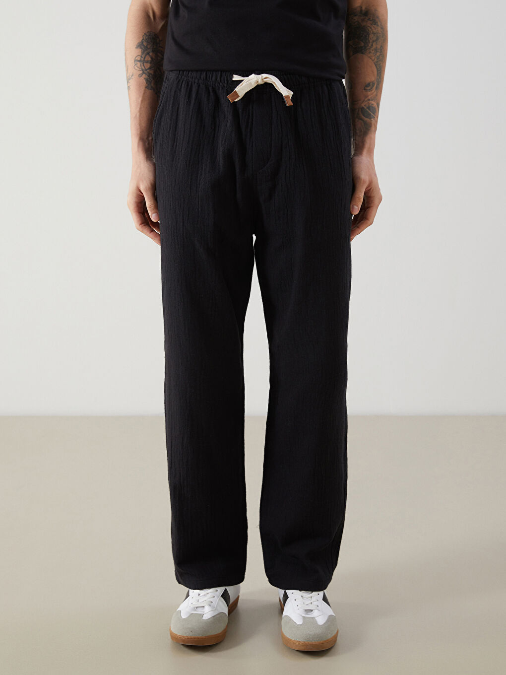 Loose Fit Muslin Drawstring Men's Trousers-1
