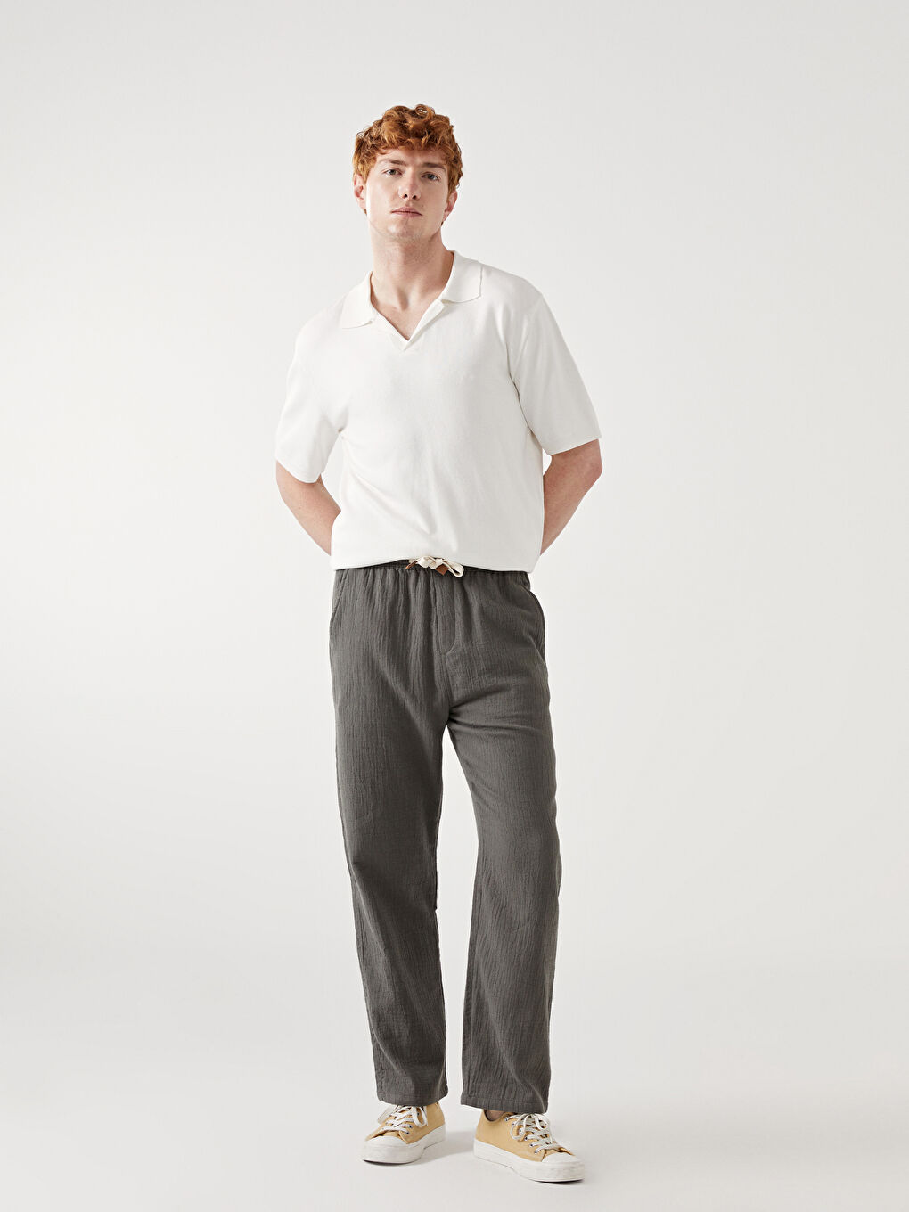 XSIDE Pantalone širokog kroja od muslina sa učkurom za muškarce -S59250Z8-YAG