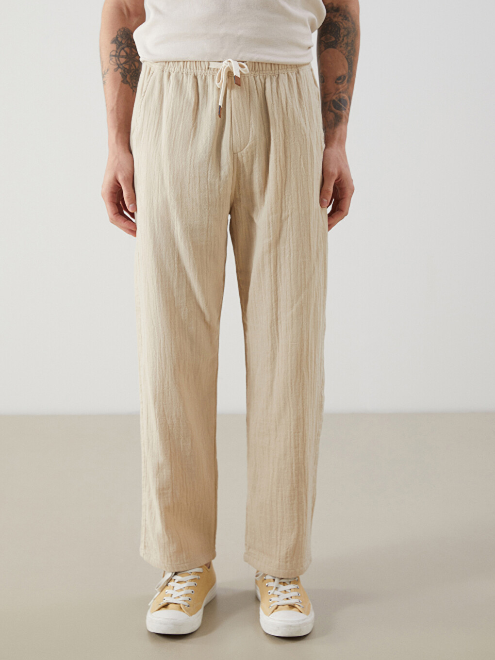 Loose Fit Muslin Drawstring Men's Trousers-1